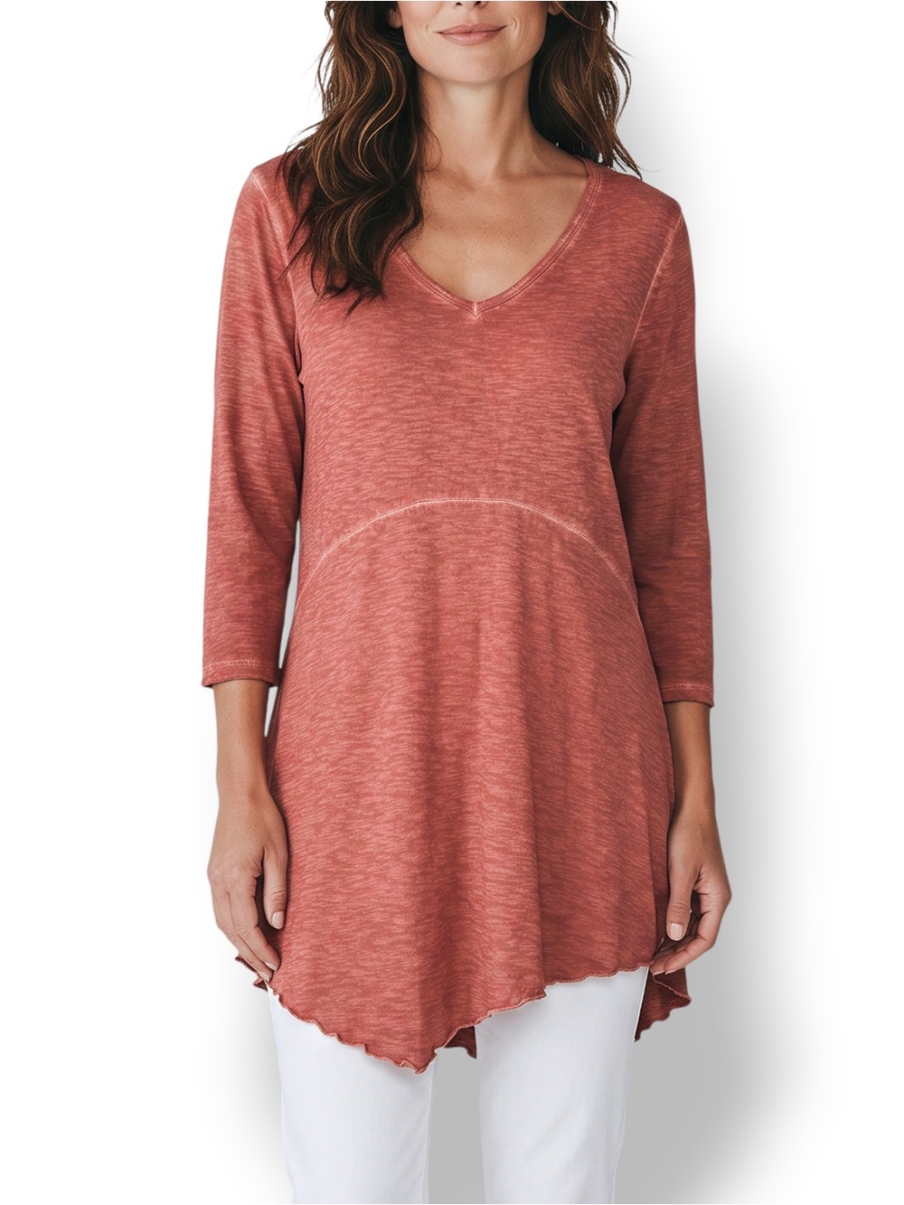 4/$20 Style & Co Rust Burnout Knit V-Neck Tunic Top Size Medium
